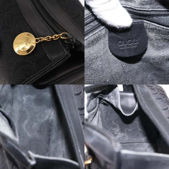 GUCCI Hand Bag Canvas Black Gold - Picture 11 of 12